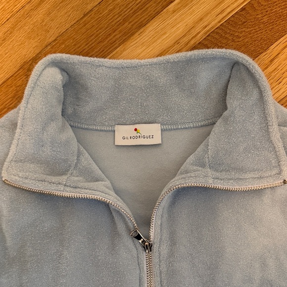 Gil Rodriguez Women's Light Blue Half-Zip Terry Cloth Sweatshirt - Picture 2 of 6